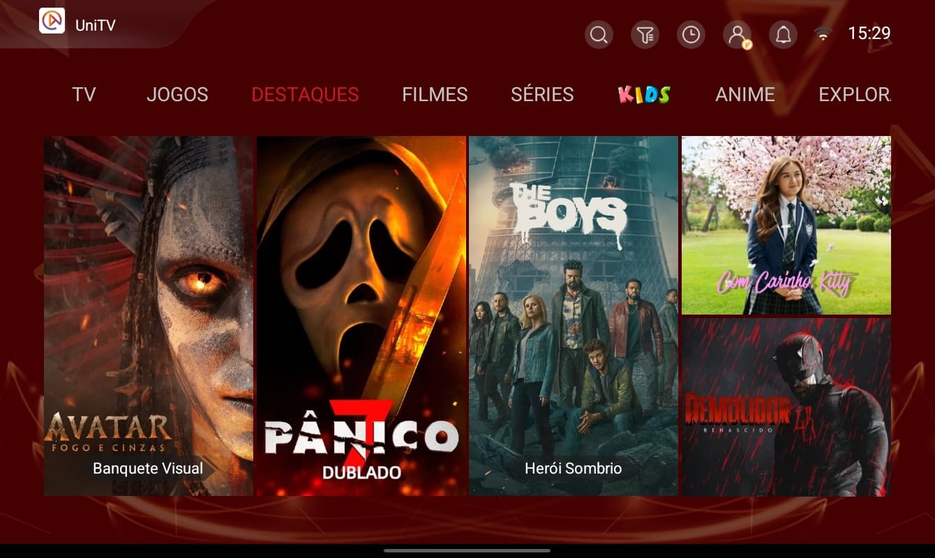 Tela de destaques do Sr. RedStream